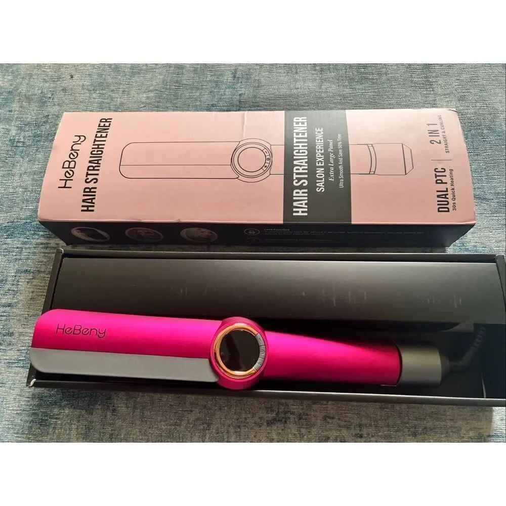 NIB! HeBeny Hot Pink 2 in 1 Straight & Curling Iron